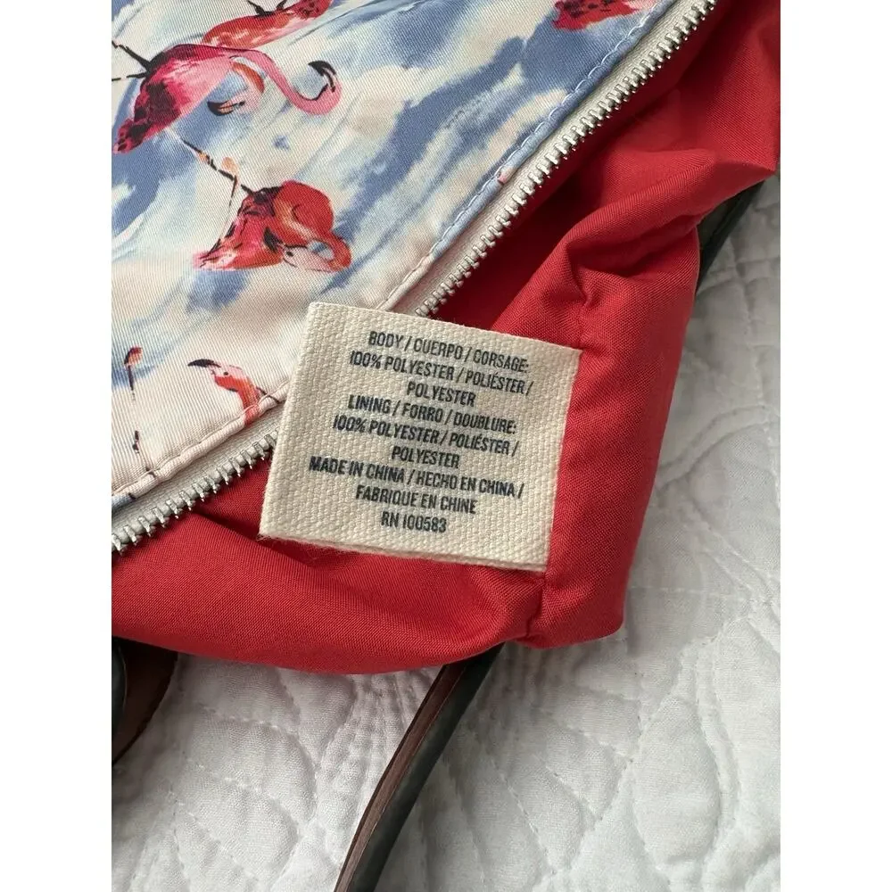 Tommy Bahama Flamingo Tote Bag Brown Faux Leather Straps Zip Top Beach Travel